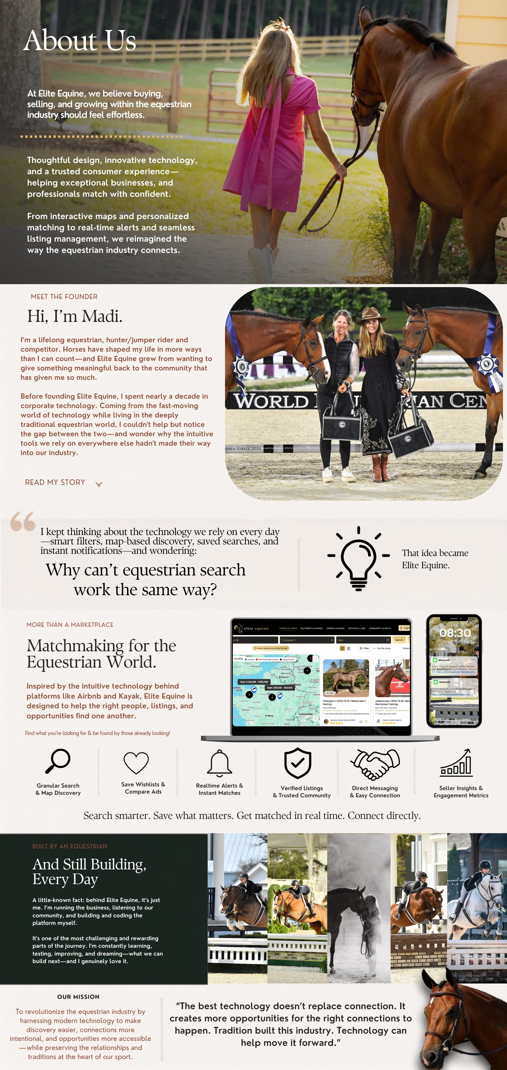 About Elite Equine, meet founder Madi, and learn about the marketplace's mission and technology.