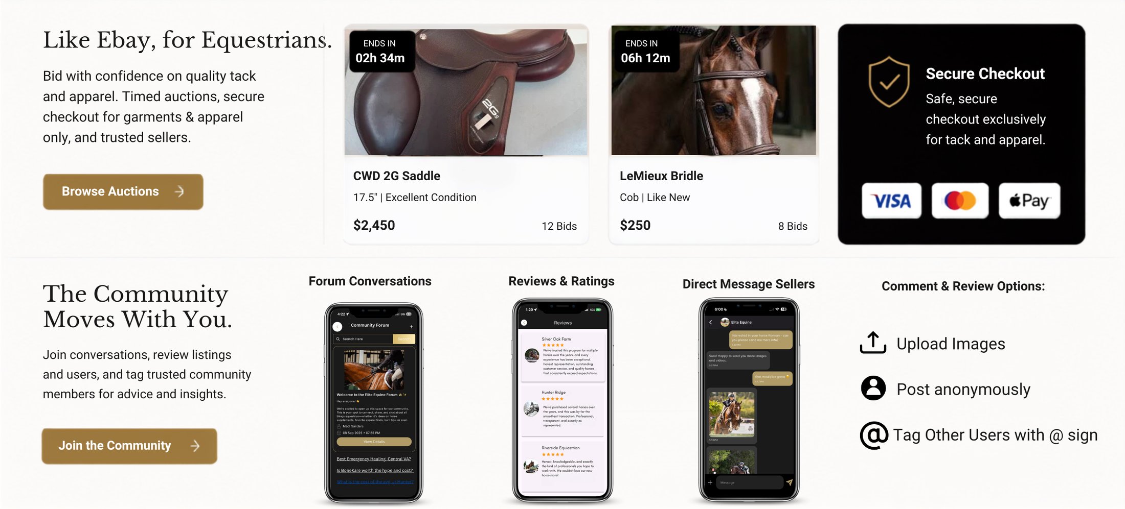 Like Ebay, for Equestrians. The Community Moves With You.