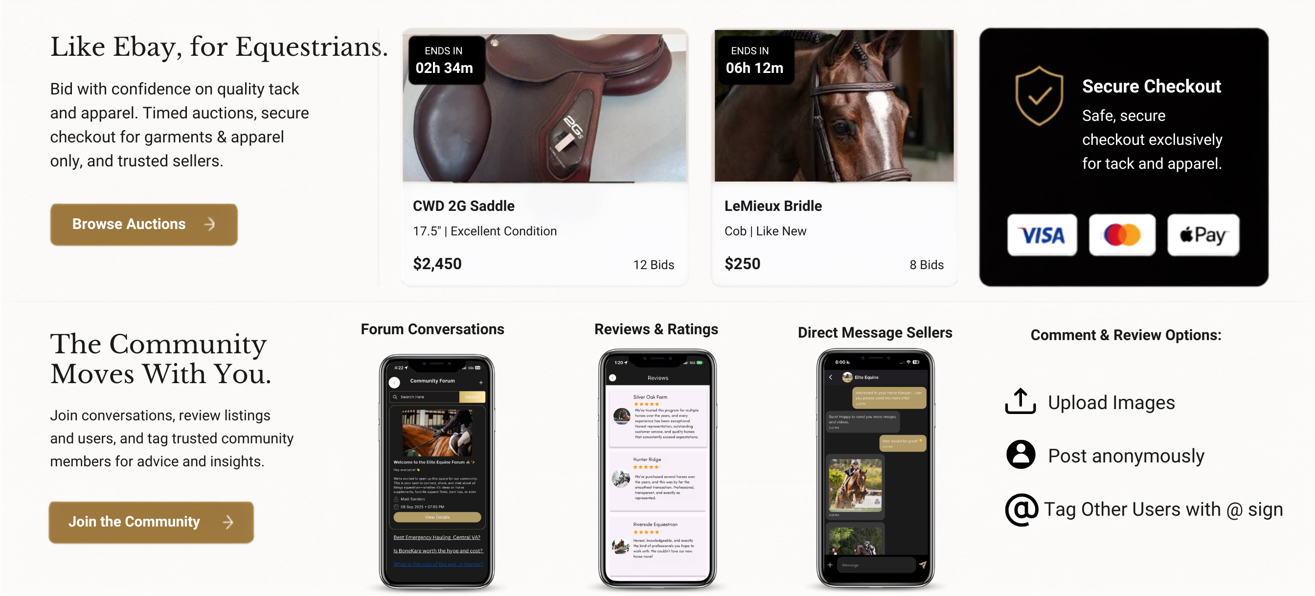 Like Ebay, for Equestrians. The Community Moves With You.