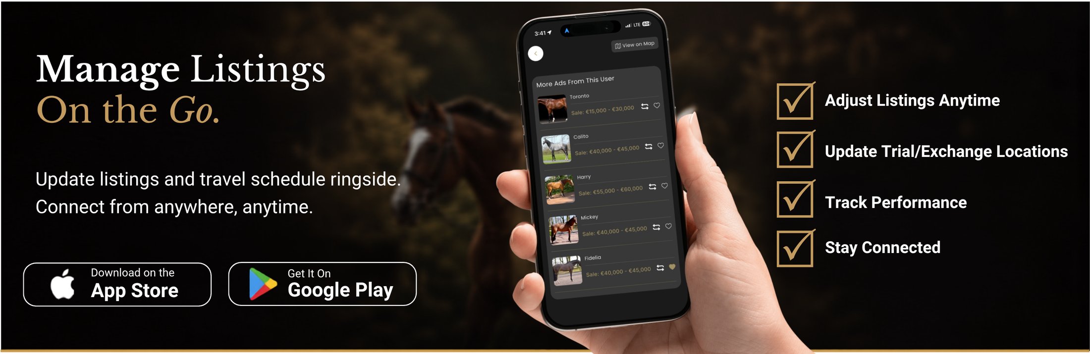 Manage listings on the go with the Elite Equine Marketplace app