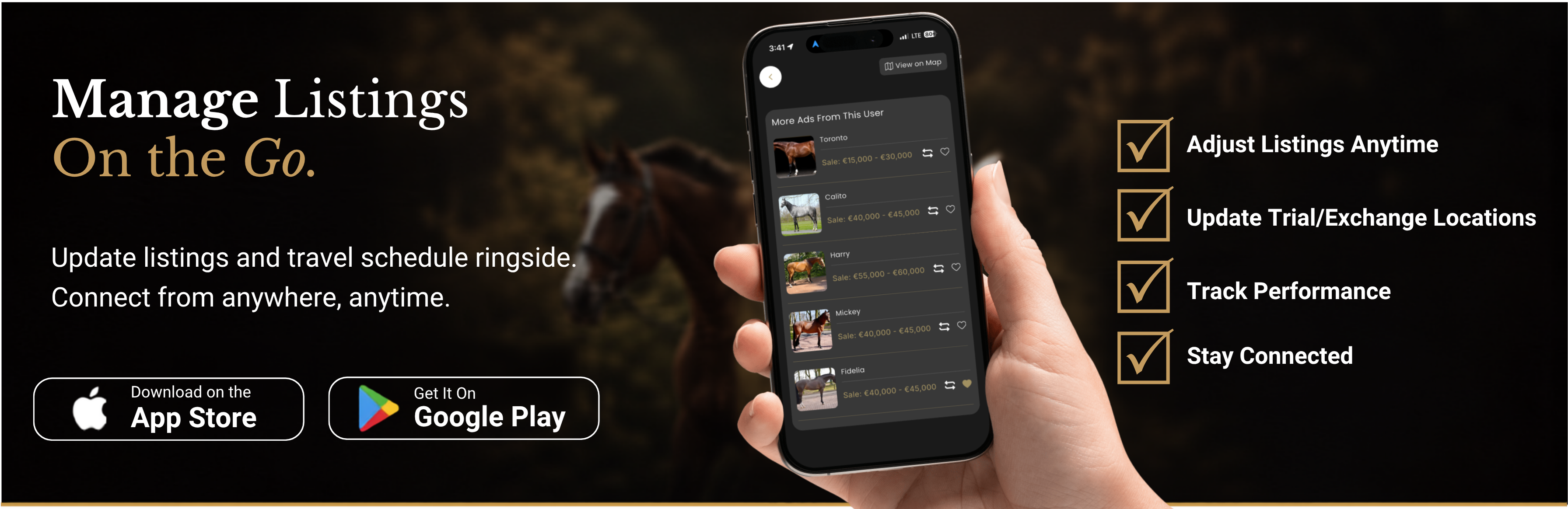 Manage listings on the go with the Elite Equine Marketplace app