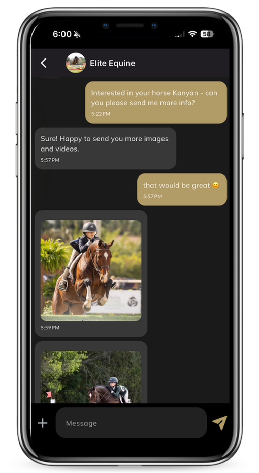 Elite Equine app direct messaging conversation